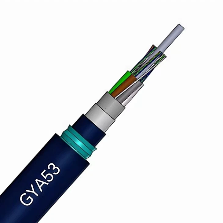 Claddu Uniongyrchol Fiber Optic Cable Fflam Llawn Sych Dwbl Sheathed Ar gyfer Cyfathrebu